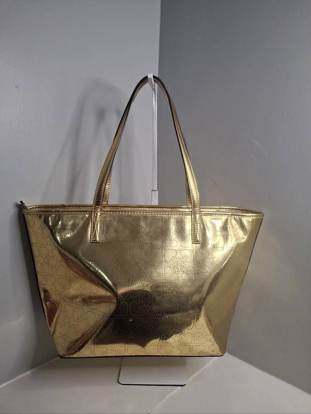 Kate Spade New York Metallic Gold Perforated Tote Bag & NWT Cosmetic Pouch Set